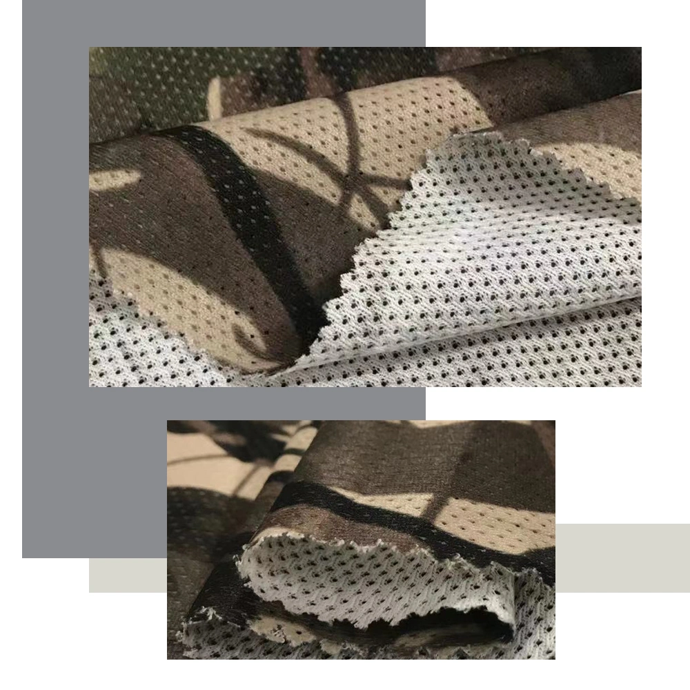 Chinese Factory Functional Anti-Mosquito Camouflage Digital Printing Knitted Full Polyester Mesh Fabric for Outdoor Casual Wear Sports T-Shirt Fabric