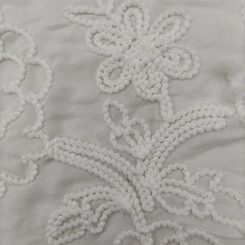 3D White Peony Embroider Fabric for Garment