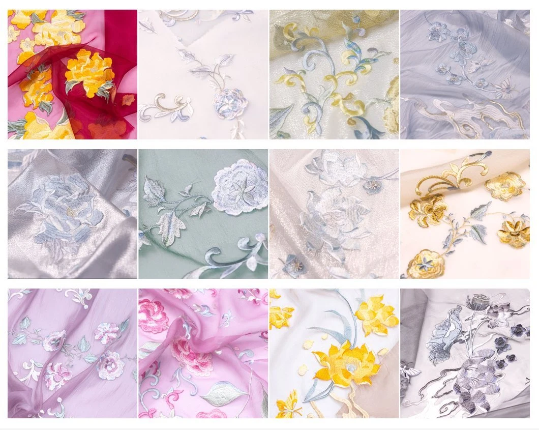 High Quality Embroidery Fabric Stretch Satin Embroidered Fabric Sewing Fabric for Dress