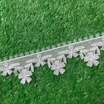 Picot Edge Guioure Embroidery Lace Trim Factory Wholesale Polyester Embroidery Fabric White Embroidered