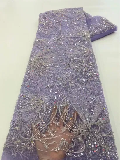 2023 Designer Luxury Wedding Dress Fabric Machine Beads Embroidery Beaded Lace Fabric
